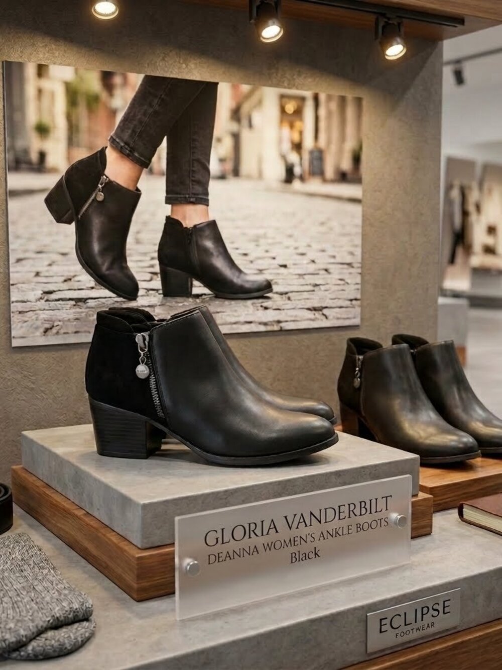 Gloria Vanderbilt Deanna Black Ankle Boots Booties Side Zip Block Heel 6.5